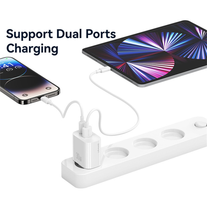 USAMS - USAMS Snabbladdare 30W USB-A - USB-C EU CC316 T65 - Vit