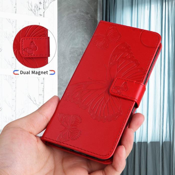 OEM - Samsung Galaxy A57 Plånboksfodral Konstläder Blommönster - Röd