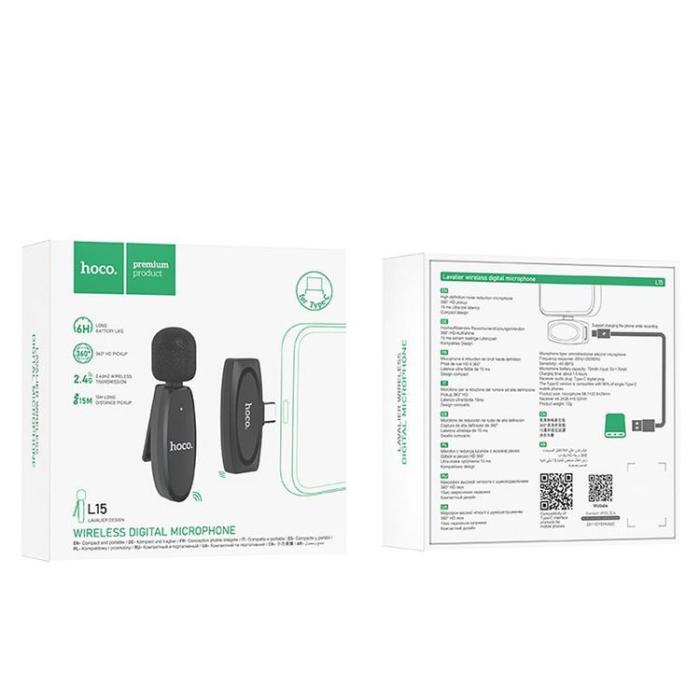 Hoco - HOCO Trådlös Lavaliermikrofon USB-C L15 - Svart