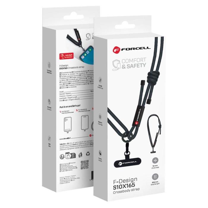 Forcell - Forcell Crossbody Mobilrem Lanyard med Justerbar Längd - Svart
