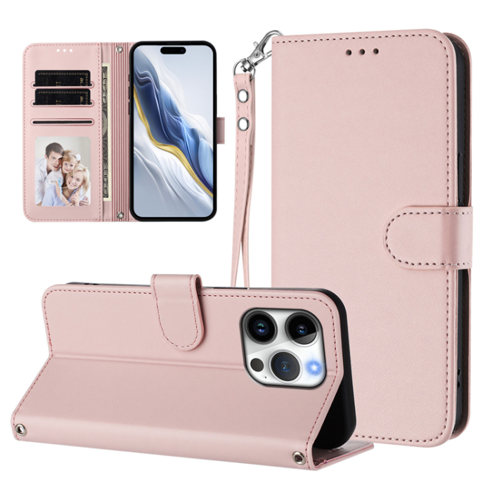 A-One Brand - iPhone 16 Pro Max Plånboksfodral Läder med Handledsrem - Rosa