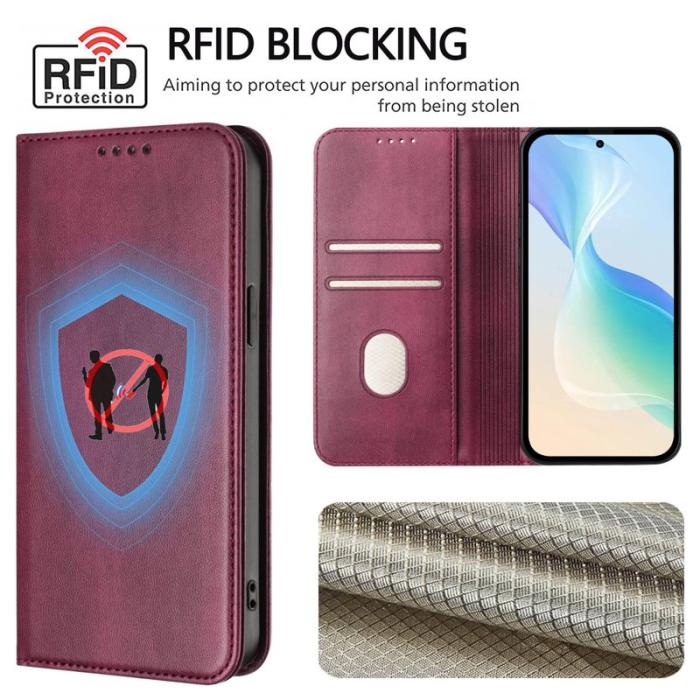 OEM - Samsung Galaxy S26+ Plånboksfodral Konstläder RFID Skydd - Vinröd