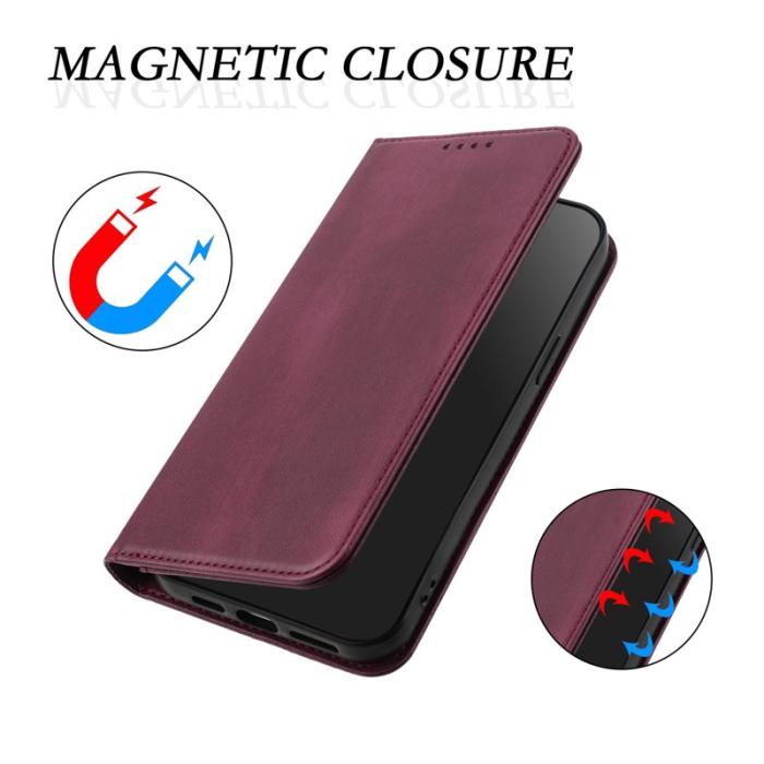 OEM - Samsung Galaxy S26+ Plånboksfodral Konstläder RFID Skydd - Vinröd
