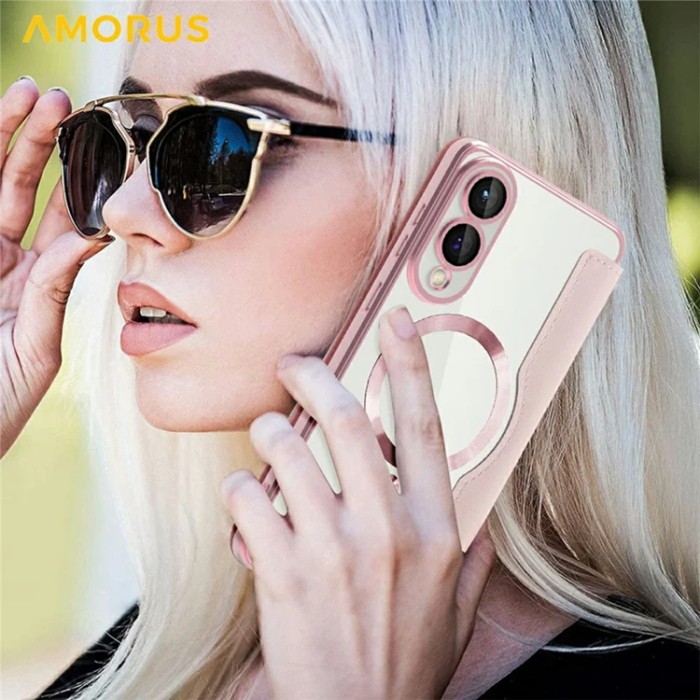 Amorus - Amorus Galaxy S25 Edge Plånboksfodral Magsafe RFID - Rosa
