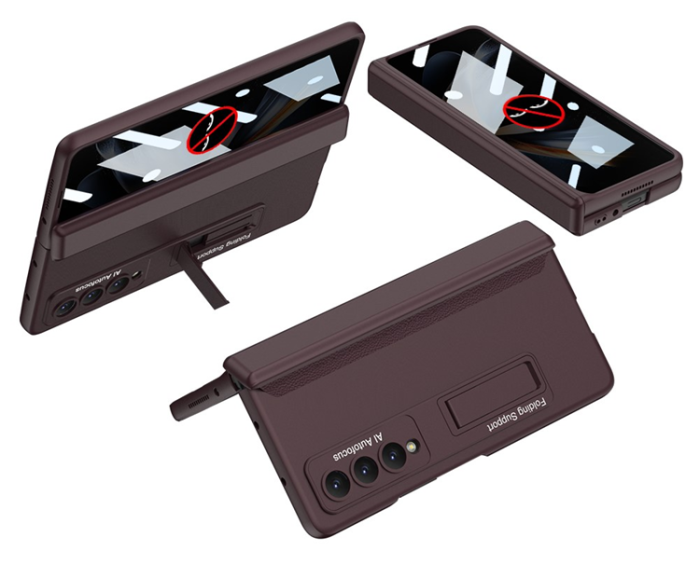 GKK - GKK Galaxy Z Fold 4 Mobilskal Kickstand med Privacy Skärmskydd - Wine Röd