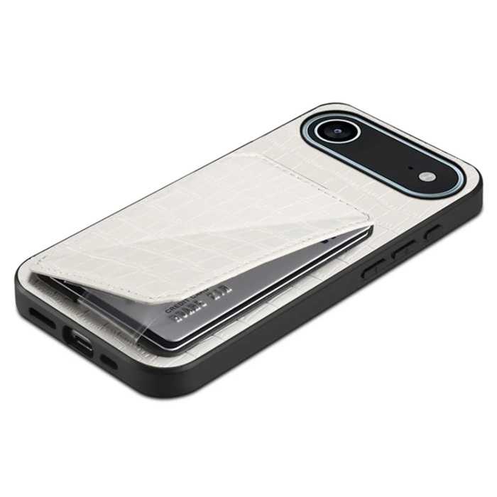 A-One Brand - iPhone 17 Air Mobilskal Korthållare Crocodile Textured - Vit