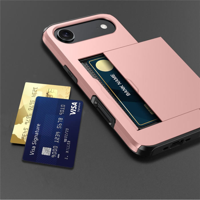 Amorus - AMORUS iPhone Air Mobilskal Med Glidande Korthållare - Silver