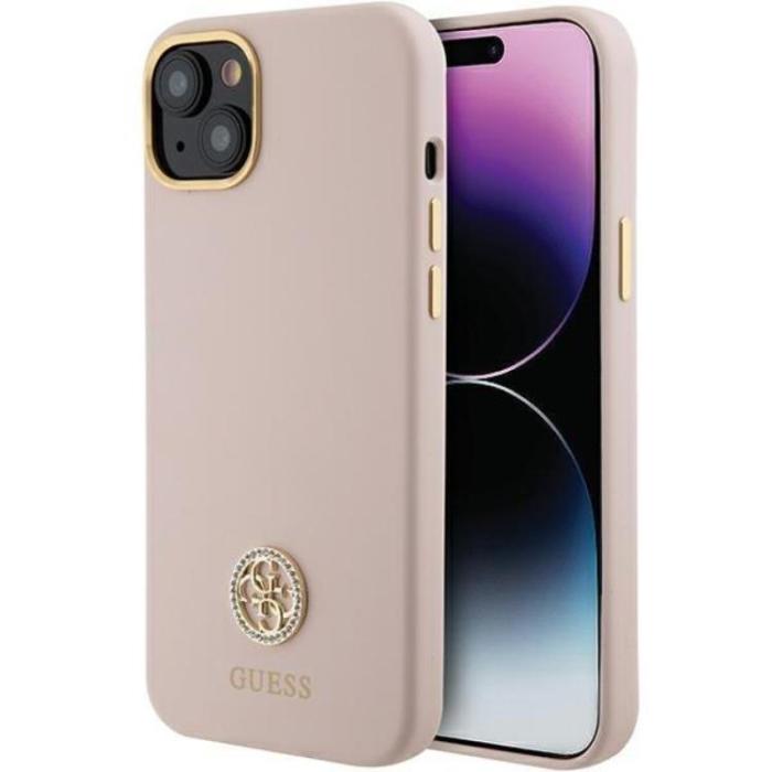 Guess - Guess iPhone 15/14 Plus Mobilskal Silikon Logo Strass - Rosa