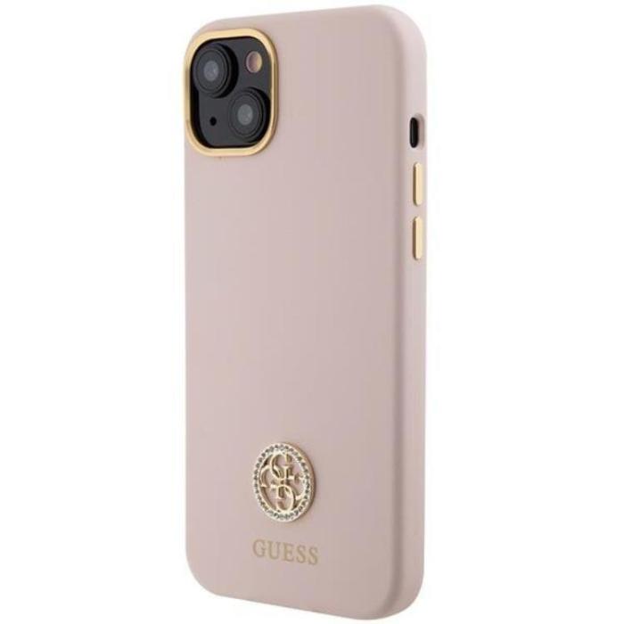 Guess - Guess iPhone 15/14 Plus Mobilskal Silikon Logo Strass - Rosa