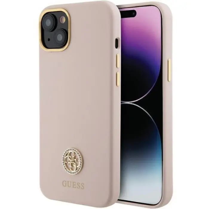 Guess - Guess iPhone 15/14 Plus Mobilskal Silikon Logo Strass - Rosa