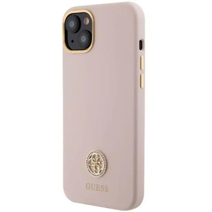 Guess - Guess iPhone 15/14 Plus Mobilskal Silikon Logo Strass - Rosa