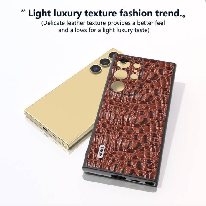 ABEEL - ABEEL Mobilskal till Samsung Galaxy S24 Ultra Canopy Textur Äkta Läder Brun