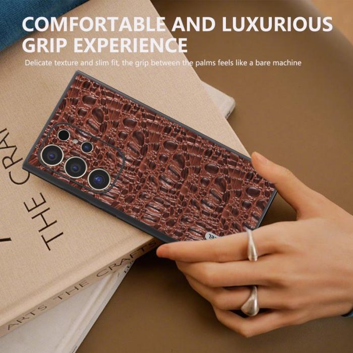 ABEEL - ABEEL Mobilskal till Samsung Galaxy S24 Ultra Canopy Textur Äkta Läder Brun