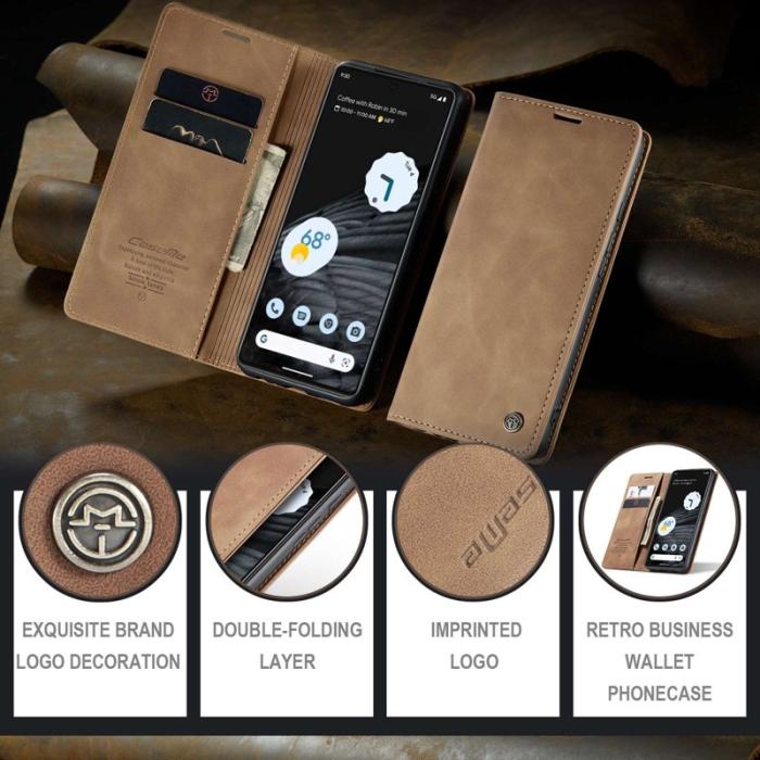 Caseme - CASEME 013 Flip Konstläder Plånboksfodral för Google Pixel 7 5G - Brun