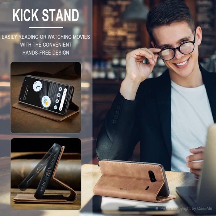 Caseme - CASEME 013 Flip Konstläder Plånboksfodral för Google Pixel 7 5G - Brun