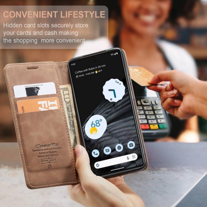 Caseme - CASEME 013 Flip Konstläder Plånboksfodral för Google Pixel 7 5G - Brun
