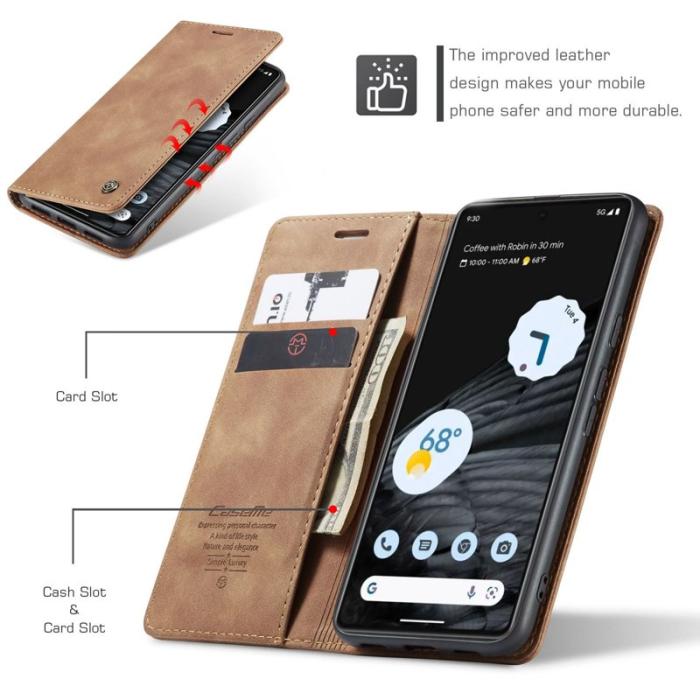 Caseme - CASEME 013 Flip Konstläder Plånboksfodral för Google Pixel 7 5G - Brun