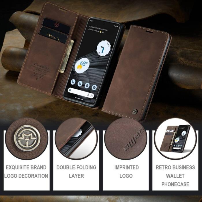 Caseme - CASEME 013 Flip Konstläder Plånboksfodral för Google Pixel 7 5G - Brun