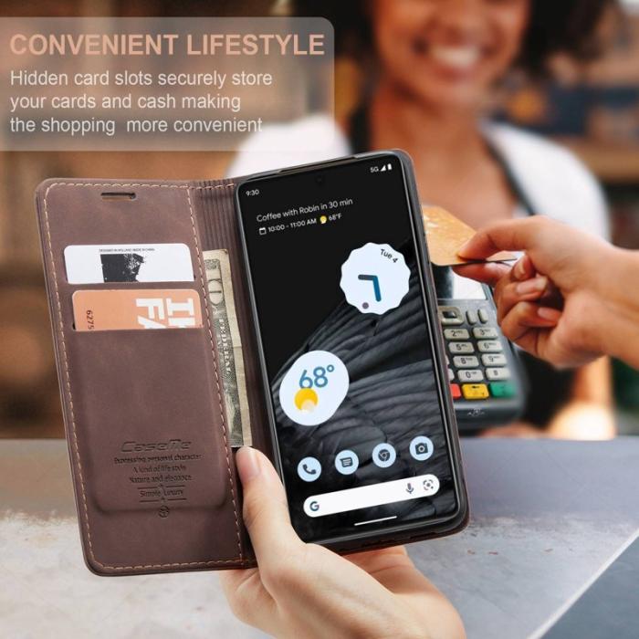 Caseme - CASEME 013 Flip Konstläder Plånboksfodral för Google Pixel 7 5G - Brun
