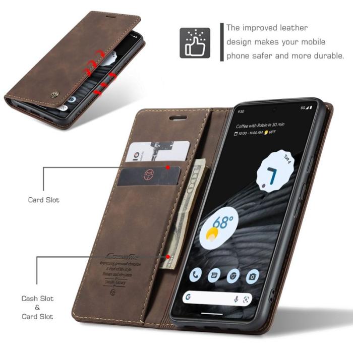 Caseme - CASEME 013 Flip Konstläder Plånboksfodral för Google Pixel 7 5G - Brun