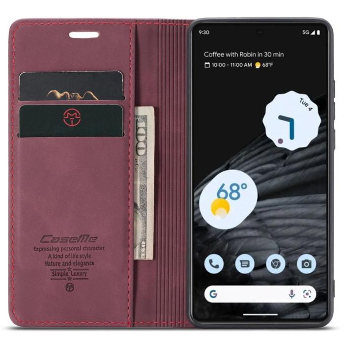 Caseme - CASEME 013 Flip Konstläder Plånboksfodral för Google Pixel 7 5G, Röd
