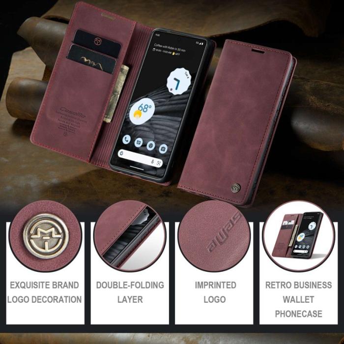 Caseme - CASEME 013 Flip Konstläder Plånboksfodral för Google Pixel 7 5G, Röd