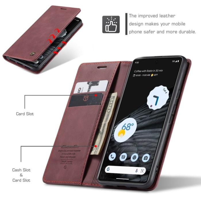 Caseme - CASEME 013 Flip Konstläder Plånboksfodral för Google Pixel 7 5G, Röd