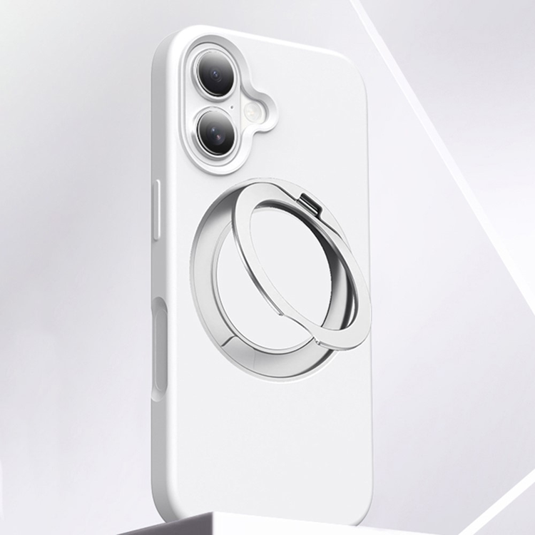 iPhone 16 Mobilskal MagSafe Silikon Roterande Kickstand (Vit) | 2353 | AlltMobil