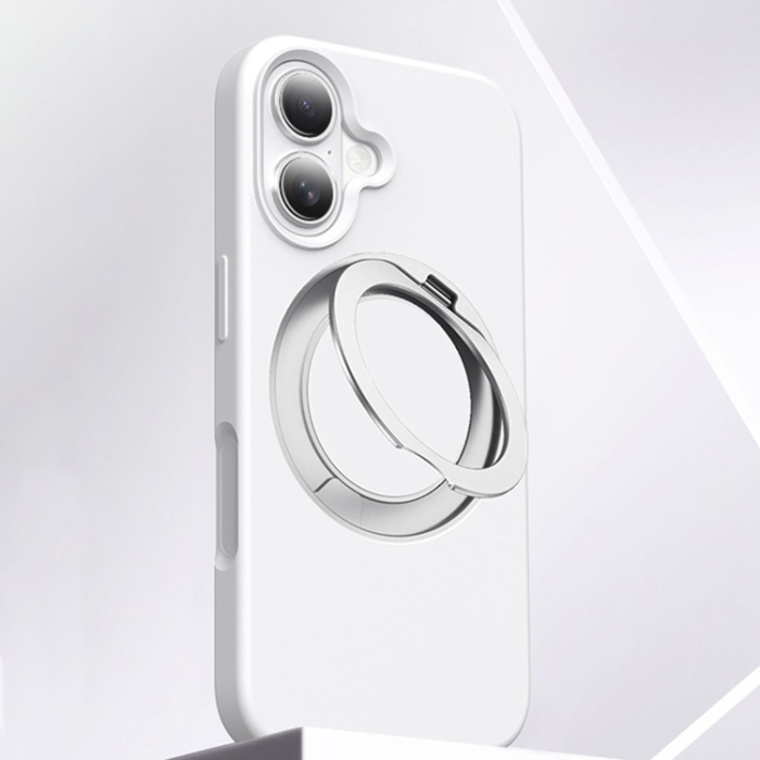 A-One Brand - iPhone 16 Mobilskal MagSafe Silikon Roterande Kickstand - Vit