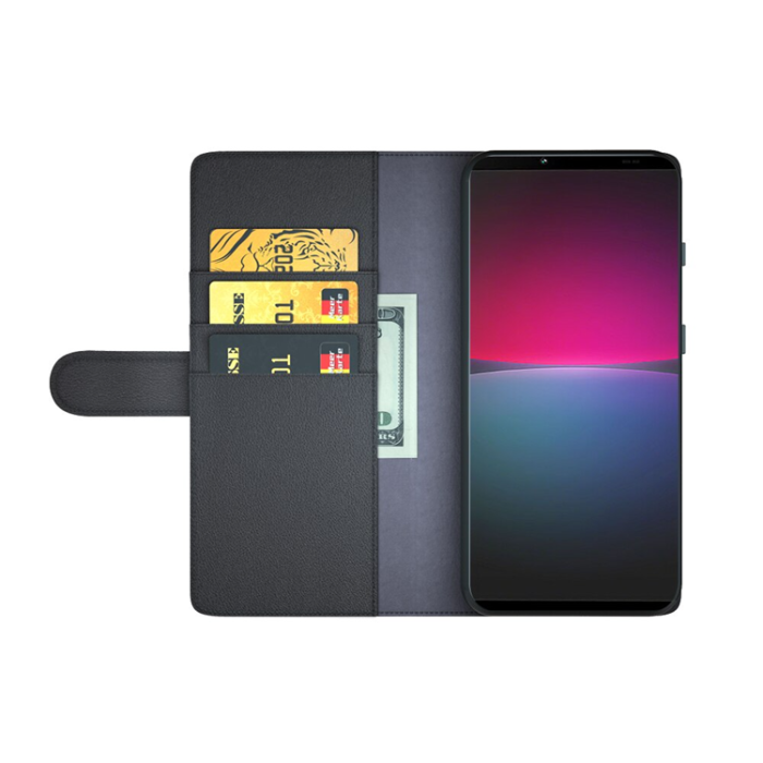 A-One Brand - Sony Xperia 10 IV Plånboksfodral Äkta Läder - Svart