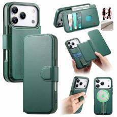 CASENEO - CASENEO iPhone 17 Pro Pl&aring;nboksfodral RFID Blocking Konstl&auml;der - Gr&ouml;n