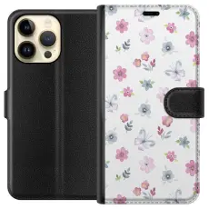 Gustaf - Pl&aring;nboksfodral till Apple iPhone 14 Pro Max med Blommor och fj&auml;rillar