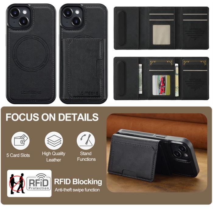 LC.imeeke - LC.IMEEKE L5 iPhone 13 Fodral KonstLäder - Svart