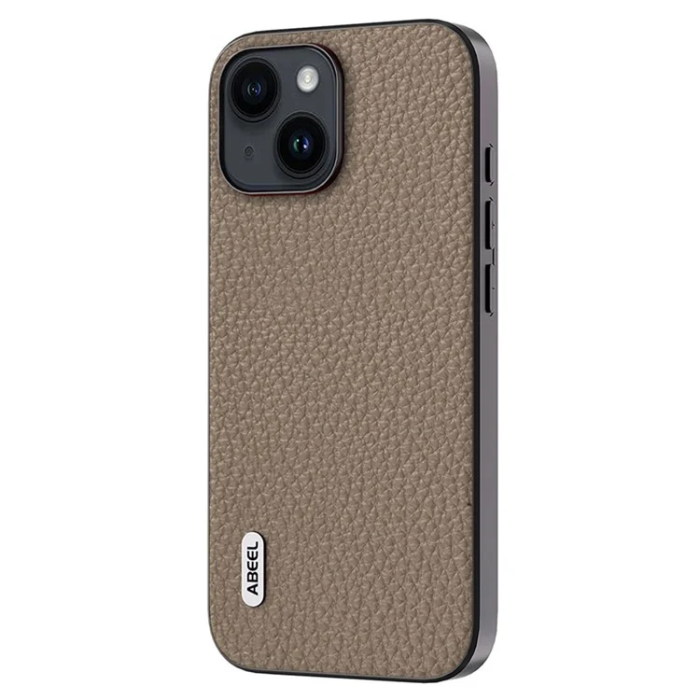 ABEEL - ABEEL iPhone 15 Mobilskal Äkta Läder Litchi - Khaki