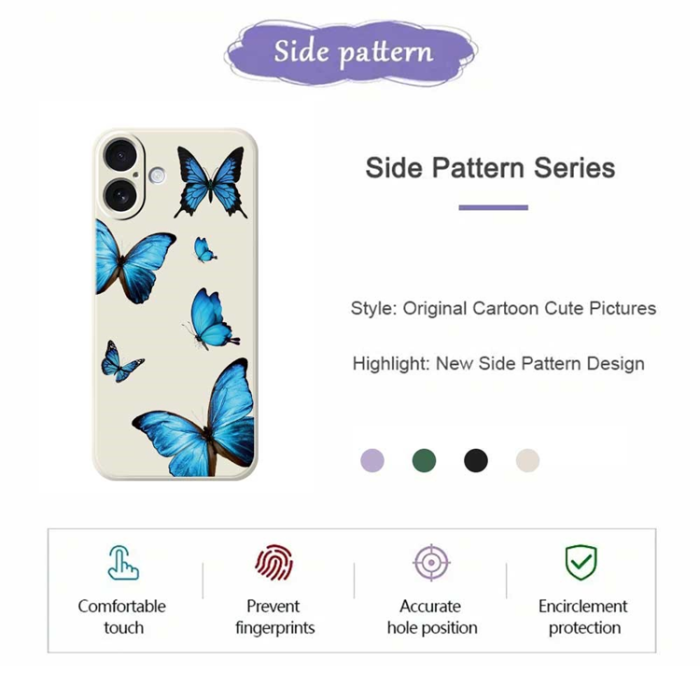 A-One Brand - iPhone 17 Mobilskal Blue Butterflies Pattern TPU - Beige