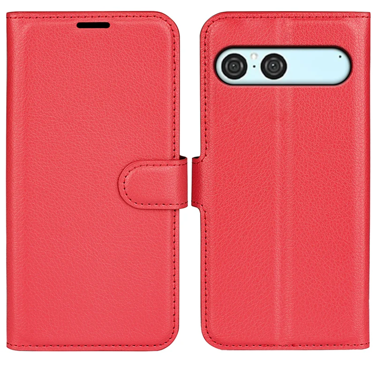 Sony Xperia 10 VII Plånboksfodral Litchi Texture - röd | 2353 | AlltMobil