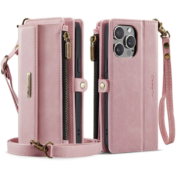 Caseme - Caseme iPhone 14 Pro Plånboksfodral RFID Blocking Zipper - Rosa