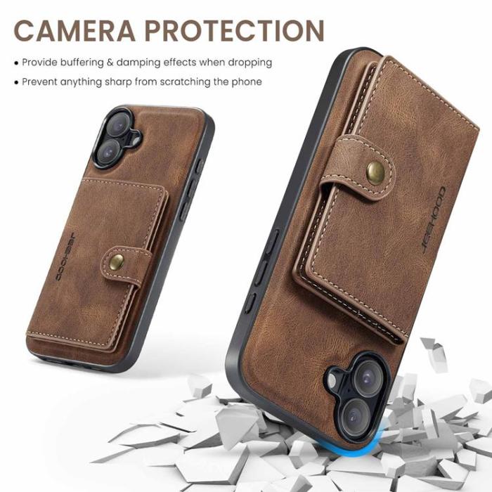 OEM - JEEHOOD iPhone 17 Mobilskal KonstLäder + Plast Avtagbar - Brun