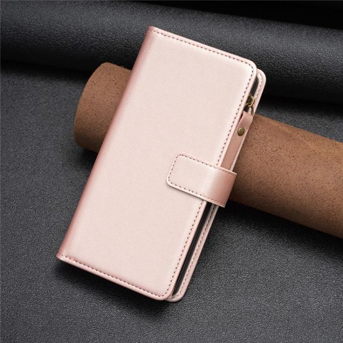 A-One Brand - iPhone 15 Plus Plånboksfodral Zipper Flip - Rosa Guld