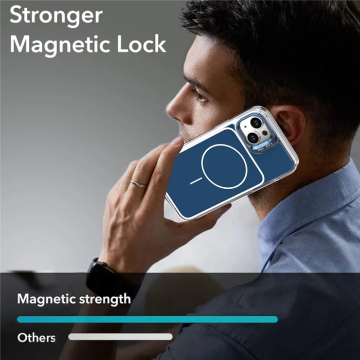 A-One Brand - iPhone 15 Mobilskal MagSafe Lens Kickstand med Handrem - Blå