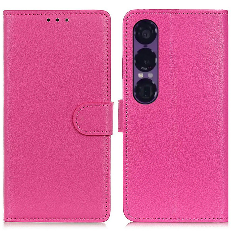 Sony Xperia 1 VII Plånboksfodral Litchi Texture - Rosa | 2353 | AlltMobil