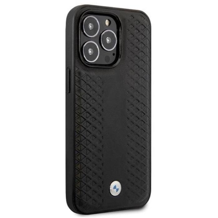 BMW - BMW iPhone 14 Pro Mobilskal Läder Diamond Pattern - Svart