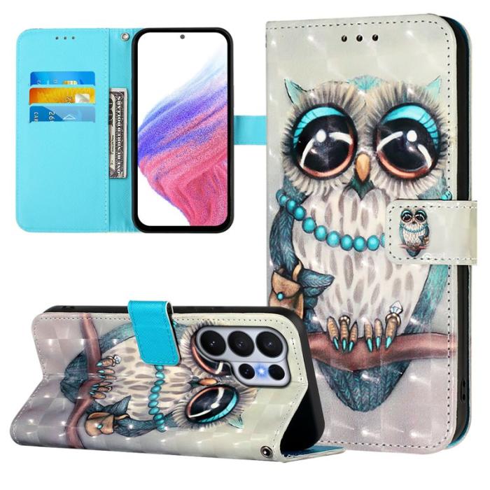 OEM - Samsung Galaxy S26 Ultra Fodral Äkta Läder Mönster - Grå Uggla