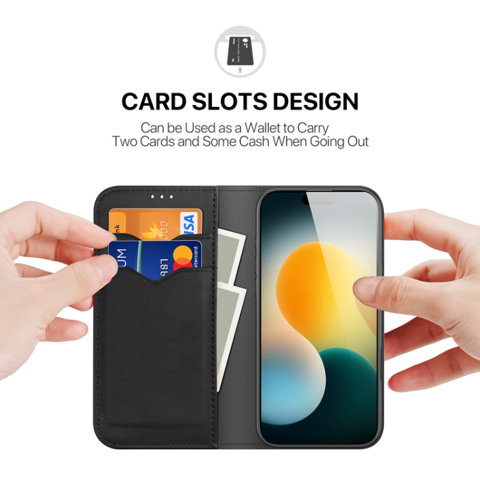 Dux Ducis - Dux Ducis iPhone 17 Pro Plånboksfodral Äkta Läder Hivo - Svart