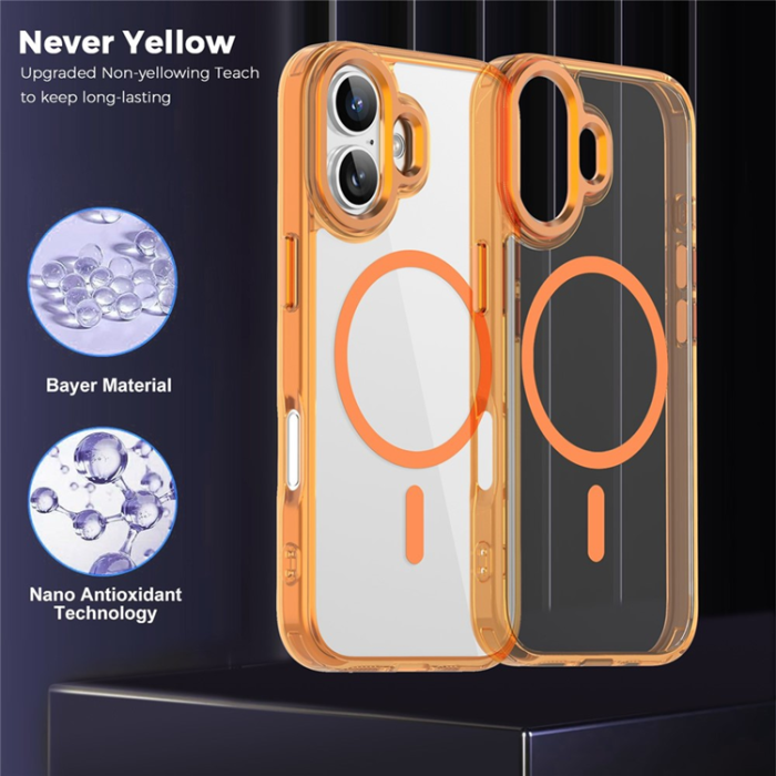 A-One Brand - iPhone 17 Mobilskal MagSafe Transparent TPU+PC - Orange