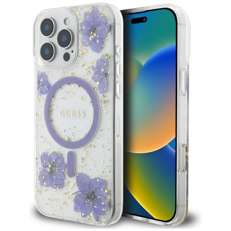 Guess Mobilskal till iPhone 16 Pro MagSafe Resin Flowers - Lila | 2353 | AlltMobil