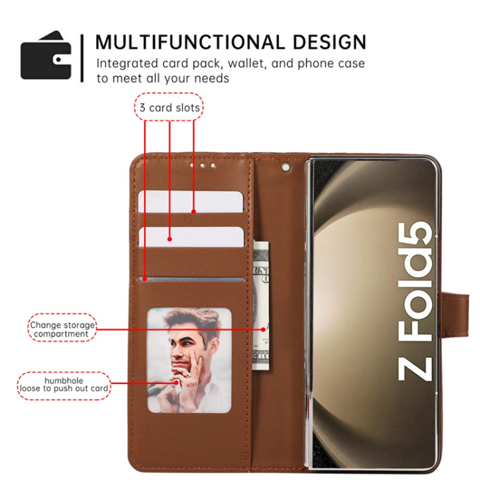 A-One Brand - Galaxy Z Fold7 Plånboksfodral 3D Rhombus Grid Imprinted - Brun