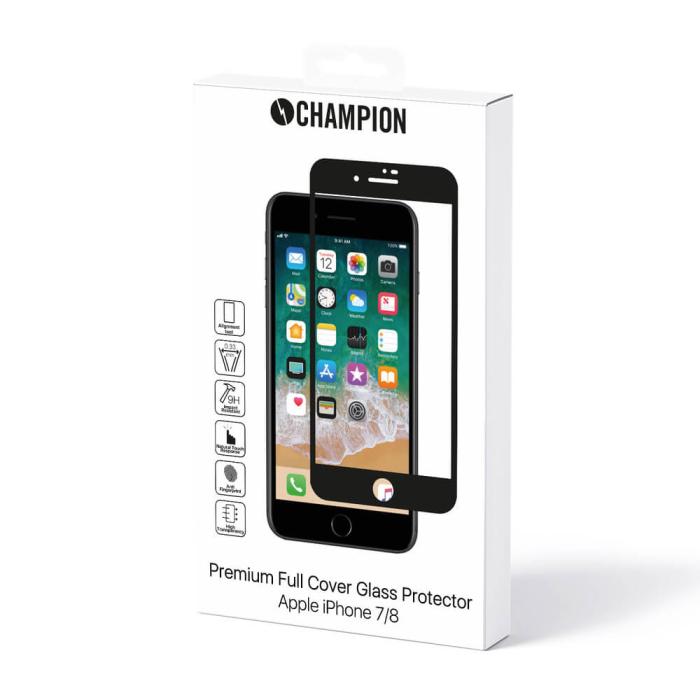 UTGATT5 - Champion Skärmskydd Glas iPhone 7/8 Svart 3D