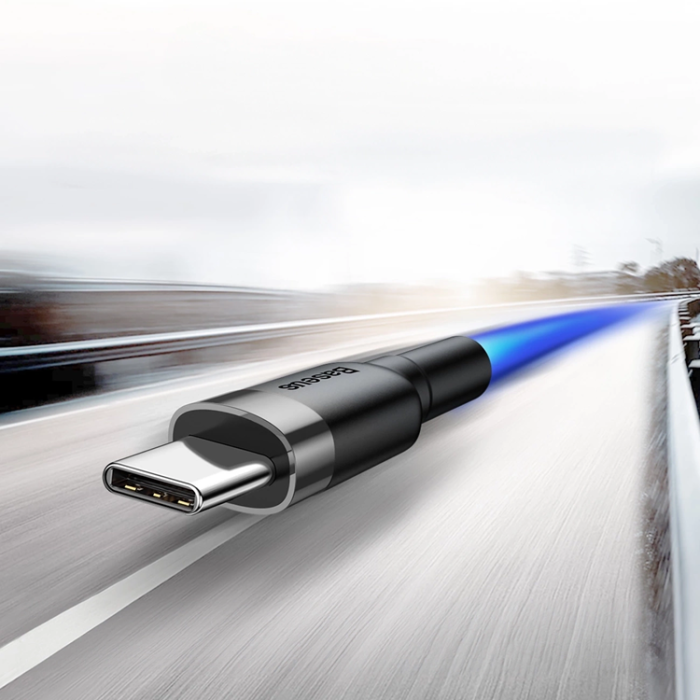 BASEUS - Baseus USB-C till USB-A kabel Cafule QC 3.0 3A 0.5m - Svart/Grå
