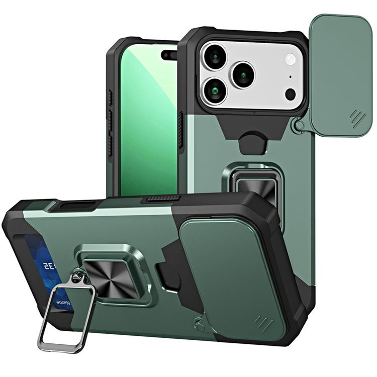 iPhone 17 Pro Mobilskal Slide Lens Lid med Kortfack - Svartgrön | 2353 | AlltMobil